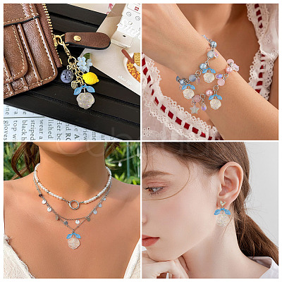 30Pcs Transparent Glass Flower Pendants with Deep Sky Blue Acrylic Leaf PALLOY-TAC0241-1
