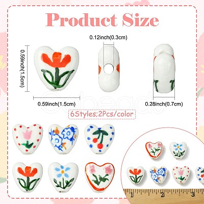 12Pcs 6 Colors Handmade Porcelain Ceramic Beads PORC-FS0001-67-1