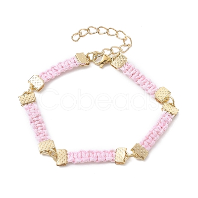 Braided Waxed Polyester Rectangle Link Chain Bracelets BJEW-JB10000-02-1