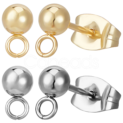 100Pcs 2 Style 304 Stainless Steel Round Ball Post Stud Earring Findings STAS-BBC0004-81-1