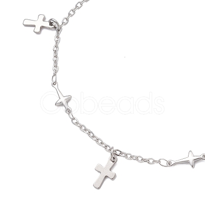 304 Stainless Steel Cross Link Chain Anklets AJEW-AN00739-01-1