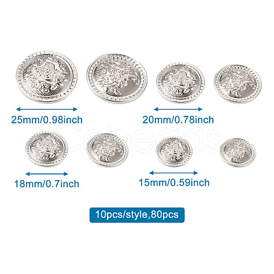 80Pcs 8 Style Brass Shank Buttons BUTT-TA0001-08S-1