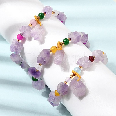 Raw Rough Natural Amethyst Nuggets Charm Beaded Stretch Bracelets for Women GG-CBA2C9C-05-1