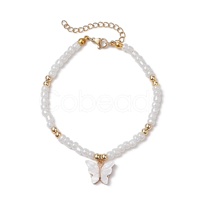 Butterfly Alloy Acrylic Charm Bracelets BJEW-JB10487-01-1