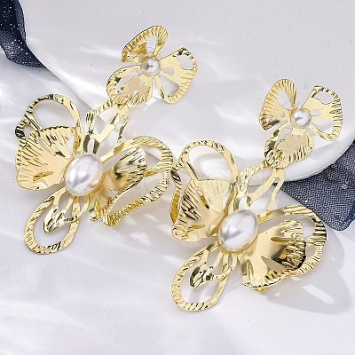 Alloy & Iron & Imitation Pearl Stud Earrings EJEW-M075-09G-1