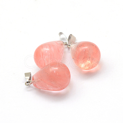 Teardrop Cherry Quartz Glass Pendants G-Q435-11-1