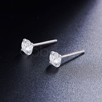 Rhodium Plated 925 Sterling Silver Four Pronged Ear Studs JE420A-01-1
