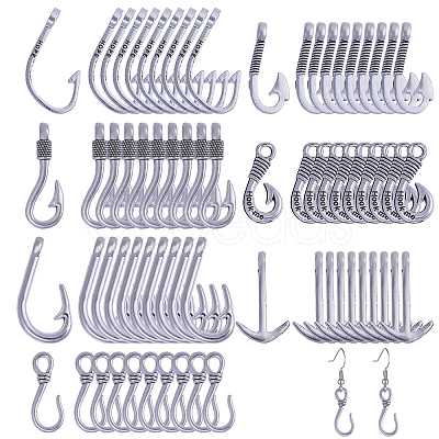 70Pcs 7 Styles Tibetan Style Alloy Hook Clasps FIND-CA0010-15-1