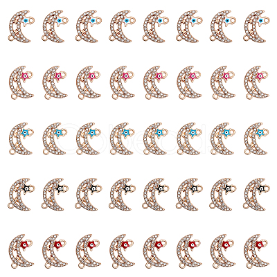 40Pcs 5 Colors Moon Alloy Enamel Connector Charms ENAM-CA0001-55-1