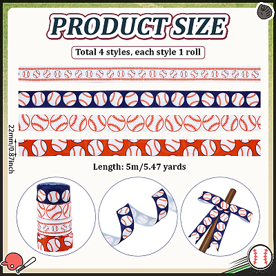 20M 4 Colors Baseball Pattern Heat Transfer Polyester Ribbons OCOR-PH0001-81-1