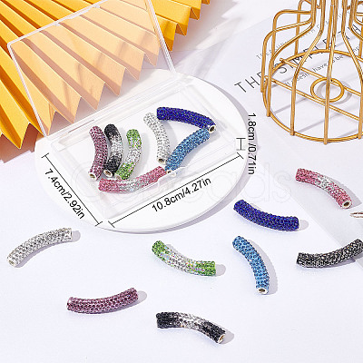 16Pcs 8 Style Brass Rhinestone & Polymer Clay Rhinestone Curved Tube Beads RB-SC0001-07-1