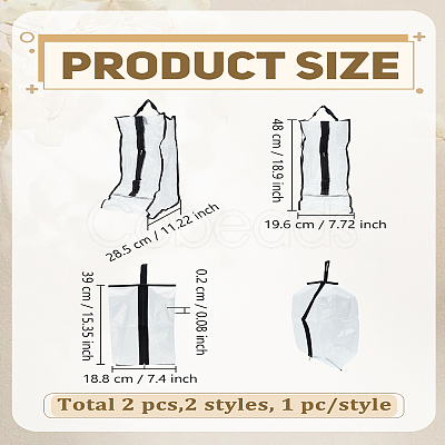 2Pcs 2 Styles Translucent PVC Waterproof Shoes Storage Zipper Bags ABAG-LP0001-97A-1