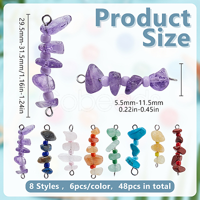 48Pcs 8 Styles Natural & Synthetic Chip Gemstone Beaded Connector Charms PALLOY-GO00058-1