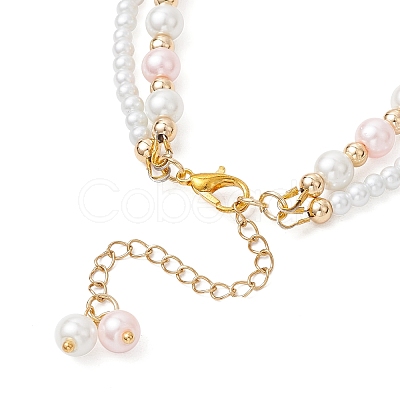 Glass Pearl Round Beaded Multi-strand Bracelets BJEW-JB11918-04-1