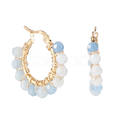 Faceted Round Natural Stone Beads Huggie Hoop Earrings for Girl Women EJEW-JE04687-1