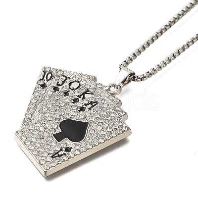 Alloy Full Crystal Rhinestone Playing Cards Pendant Necklaces NJEW-R001-01P-02-1