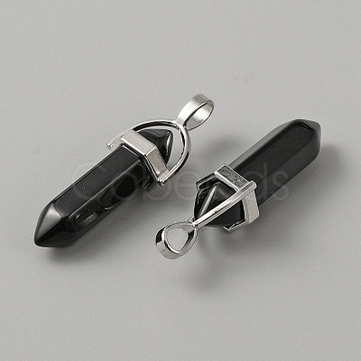 Synthetic Black Stone Double Terminal Pointed Pendants G-WH0016-37E-1