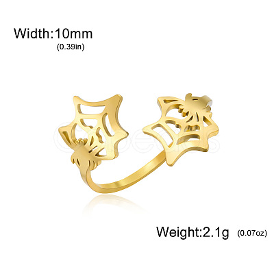 Halloween 304 Stainless Steel Spider Web Cuff Open Rings WGB2691-02-1