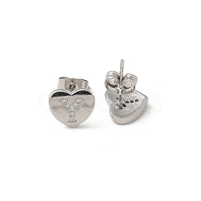 Rack Plating Brass Micro Pave Clear Cubic Zirconia Stud Earrings EJEW-K299-01P-Y-1