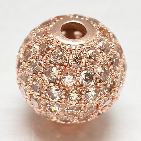 CZ Brass Micro Pave Cubic Zirconia Round Beads ZIRC-L017-8mm-12RG-1