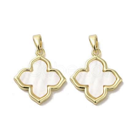 Brass Pave Shell Pendants KK-I708-14H-G-1