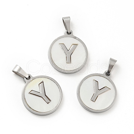 304 Stainless Steel with White Shell Pendants STAS-G268-01Y-P-1