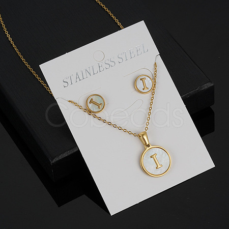304 Stainless Steel with Natural Shell Pendant Necklaces & Stud Earrings Sets FS-WG5FD70-09-1