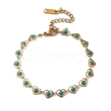 304 Stainless Steel Heart Link Bracelets for Women BJEW-C076-02A-02-1