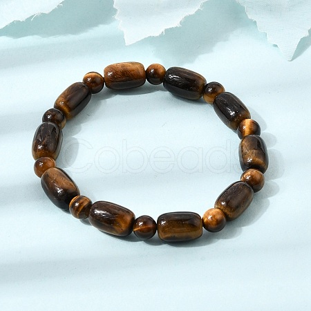 Natural Tiger Eye Oval and Round Beaded Stretch Bracelets for Women GG-CBA3F02-13A-1