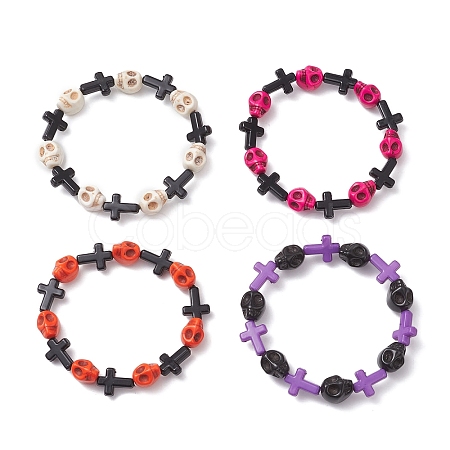 Halloween Cross & Skull Acrylic Bead Stretch Bracelets BJEW-JB12617-1