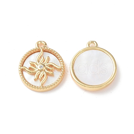 Brass Micro Pave Clear Cubic Zirconia Flat Round Charms KK-I702-30G-1