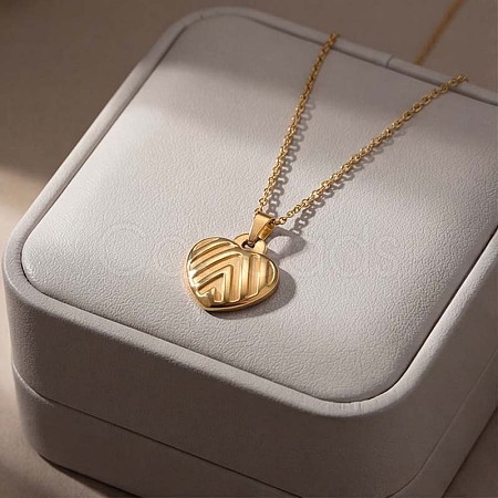 304 Stainless Steel Textured Heart Pendant Necklaces for Women WG102CD-01-1