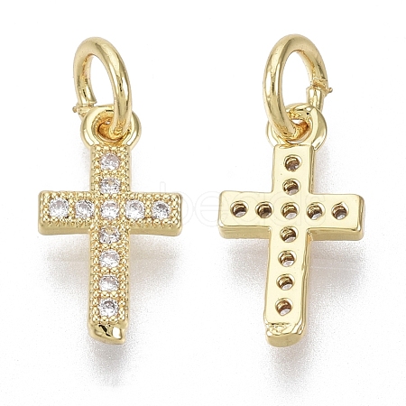 Brass Micro Pave Cubic Zirconia Tiny Cross Charms ZIRC-R109-024B-G-NF-1