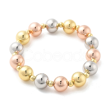 Brass Round Beaded Stretch Bracelets for Women BJEW-S159-01A-1