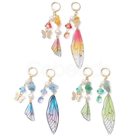 Natural Green Aventurine & Aquamarine & Topaz Jade Leverback Earrings EJEW-TA00591-1