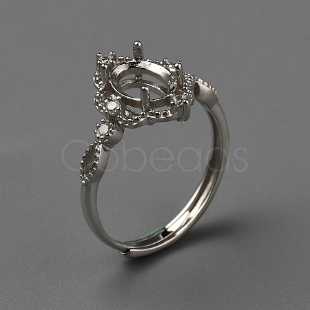 Adjustable 925 Sterling Silver Micro Pave Cubic Zirconia Oval Ring Component STER-WH0007-05P-1