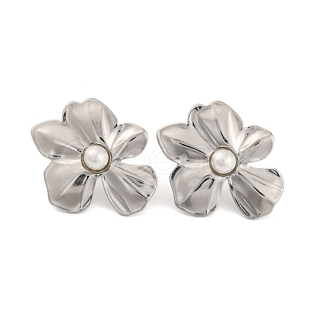 304 Stainless Steel with Plastic Imitation Pearl Stud Earrings for Women EJEW-Z057-04P-1
