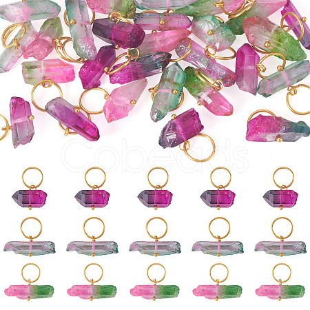 30Pcs 3 Colors Electroplated Natural Quartz Crystal Pendants PALLOY-TAC0227-1