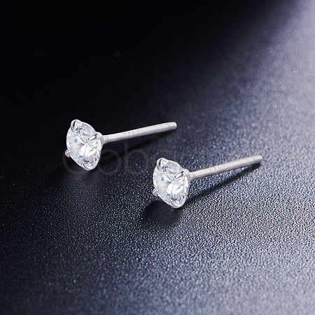 Rhodium Plated 925 Sterling Silver Four Pronged Ear Studs JE420A-01-1