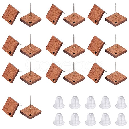 SUNNYCLUE 15 Pairs Walnut Wood Rhombus Stud Earring Findings EJEW-SC0001-30-1