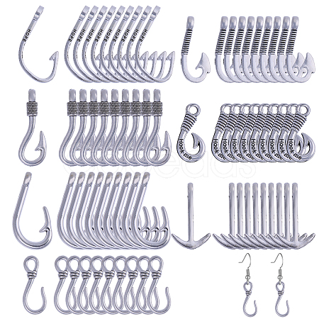 70Pcs 7 Styles Tibetan Style Alloy Hook Clasps FIND-CA0010-15-1