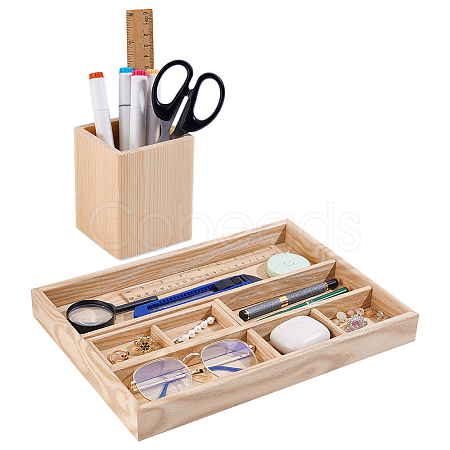 1Pc Wood Desktop Grided Storage Trays AJEW-PH0008-46-1