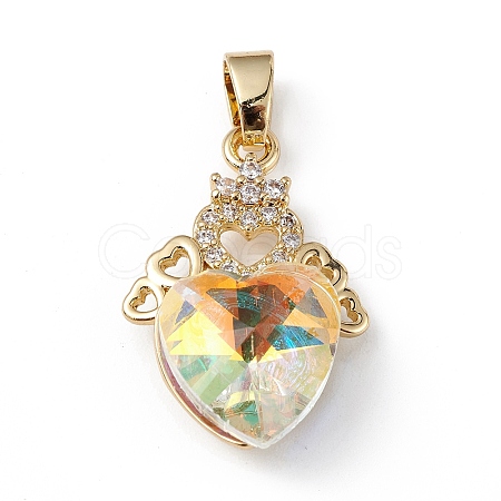 Real 18K Gold Plated Rack Plating Brass Micro Pave Clear Cubic Zirconia Pendants KK-C015-30G-08-1