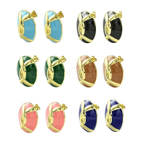 Oval Brass Stud Earrings EJEW-C072-02G-1