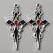 Siam Rhinestone Cross Pendatn with Black Enamel, Alloy Pendant, Antique Silver, 47.5x21.5x4mm, Hole: 1.8mm