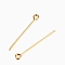 304 Stainless Steel Eye Pins, Real 18K Gold Plated, 21 Gauge, 50x0.7mm, Hole: 2mm