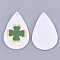 PU Leather Big Pendants, teardrop, with Clover Pattern, Irish Charms, White, 56x37x1.5mm, Hole: 1.2mm