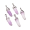 Natural White Jade Pointed Pendants, Faceted, with Platinum Tone Brass Findings, Lead free & Cadmium Free, Dyed, Lilac, Bullet, 27~30x9~10x7~8mm, Hole: 4x3mm