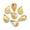 Pointed Back Glass Rhinestone Cabochons, Back Plated, Faceted, AB Color Plated, teardrop, Gold, 13x8x4mm