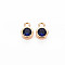 Brass Charms, with Rhinestone, Nickel Free, Real 18K Gold Plated, Flat Round, Capri Blue, 8x5x3mm, Hole: 1.4mm